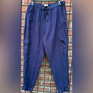 C&C California Navy Blue Cargo Pants 100% Linen